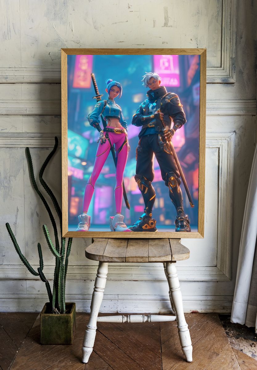 Cyberpunk Duo — Digital Art Print. — room view 1