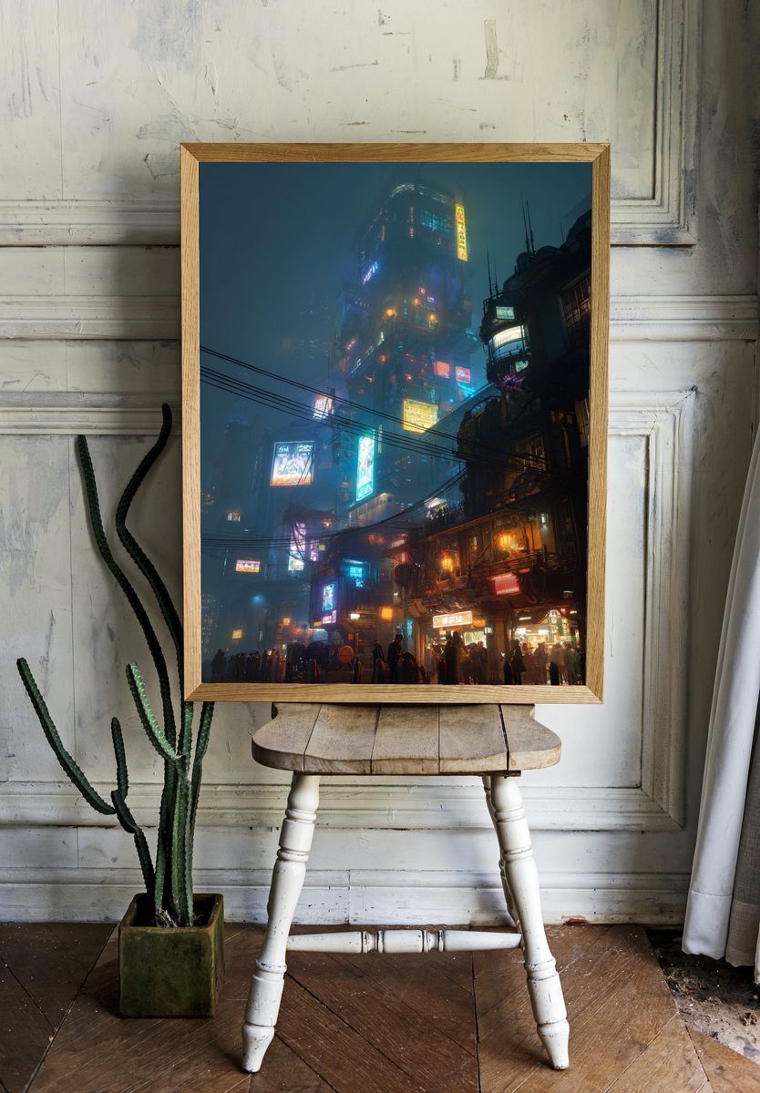 Futuristic Cityscape — Cyberpunk Print room preview
