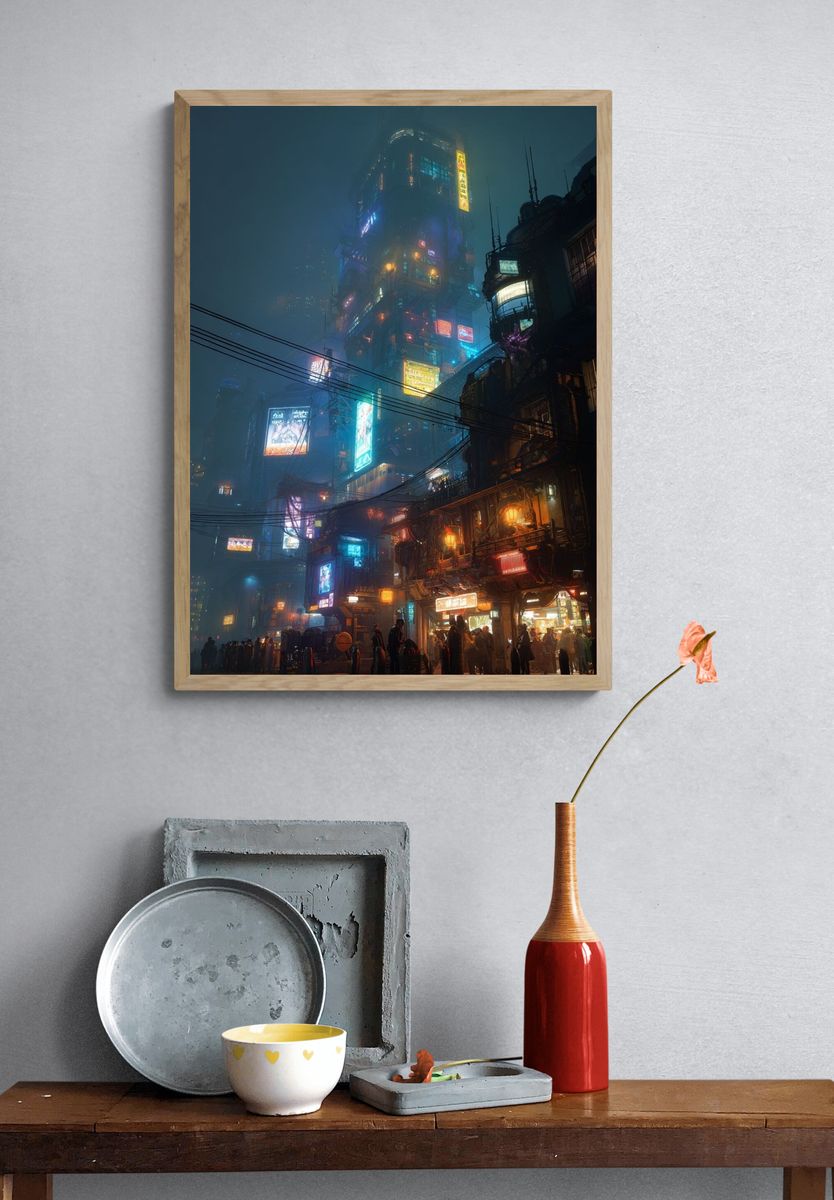 Futuristic Cityscape — Cyberpunk Print. — room view 3