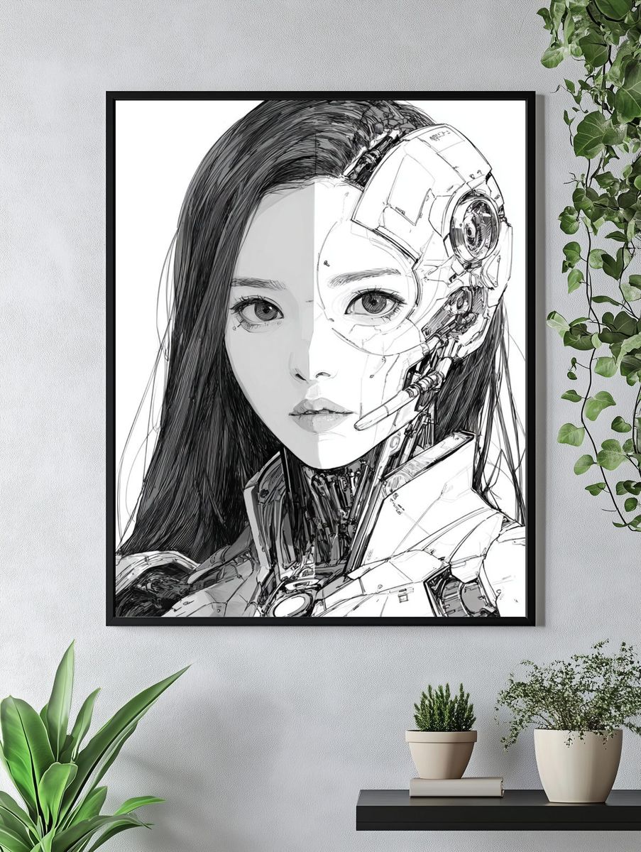 Cybernetic Woman — Digital Art Print. — room view 4