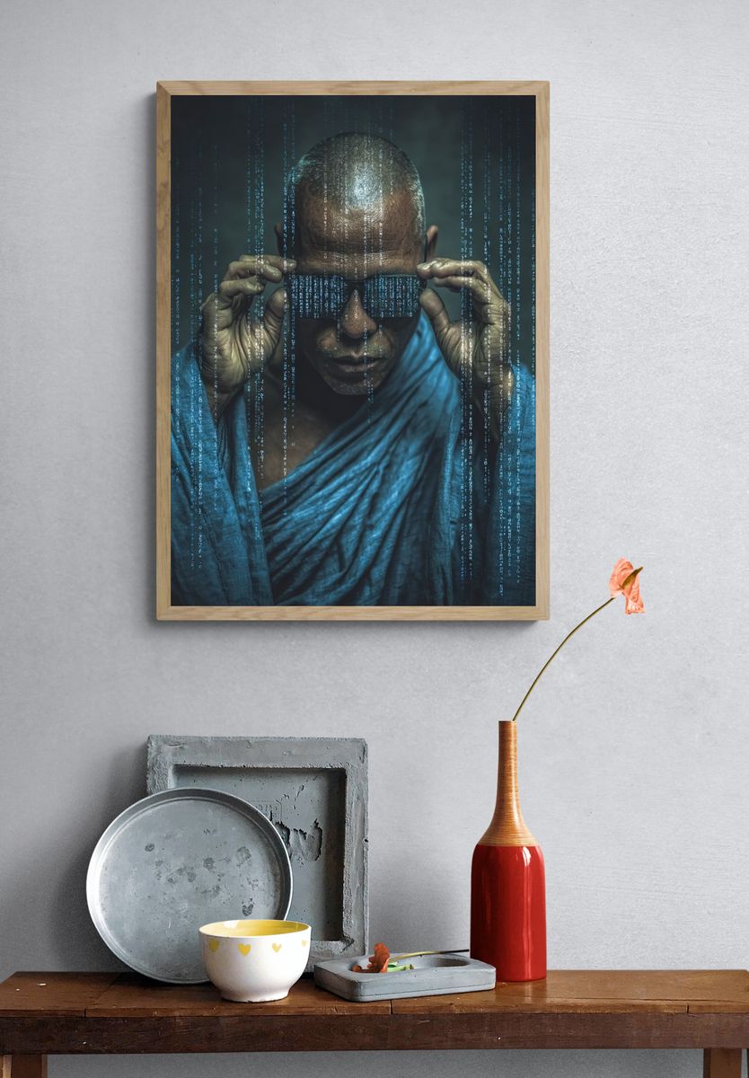 Cyber Monk — Digital Art Print. — room view 3