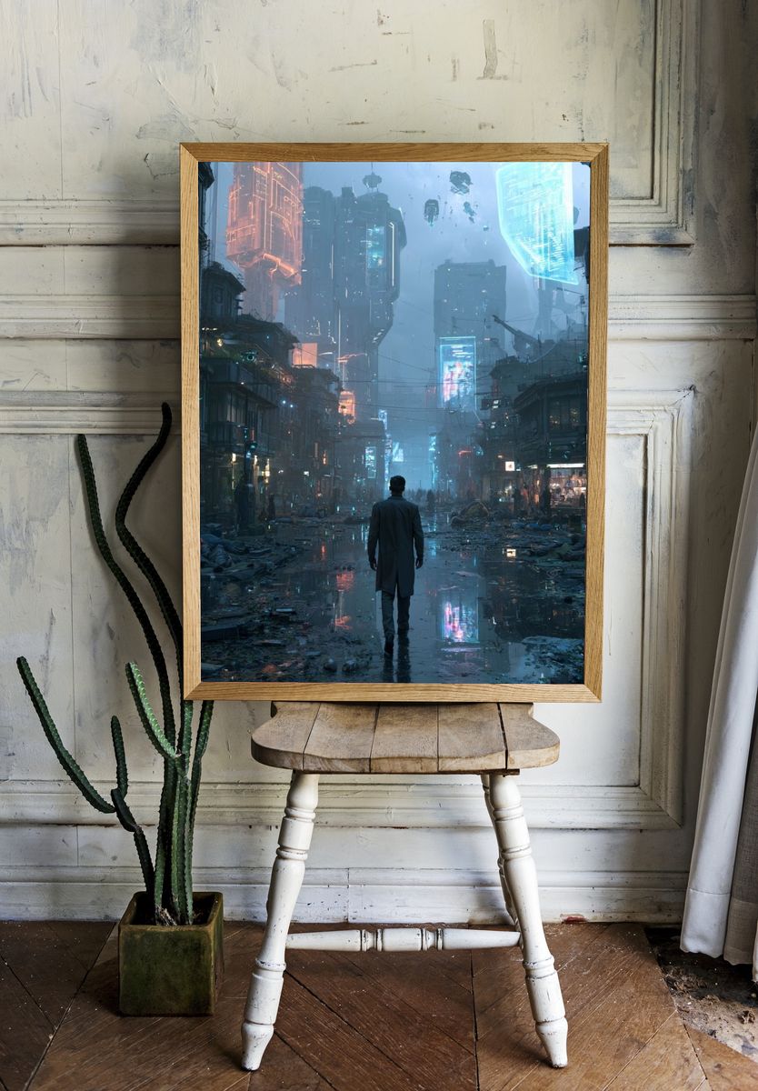 Cyberpunk City Street Poster. room preview