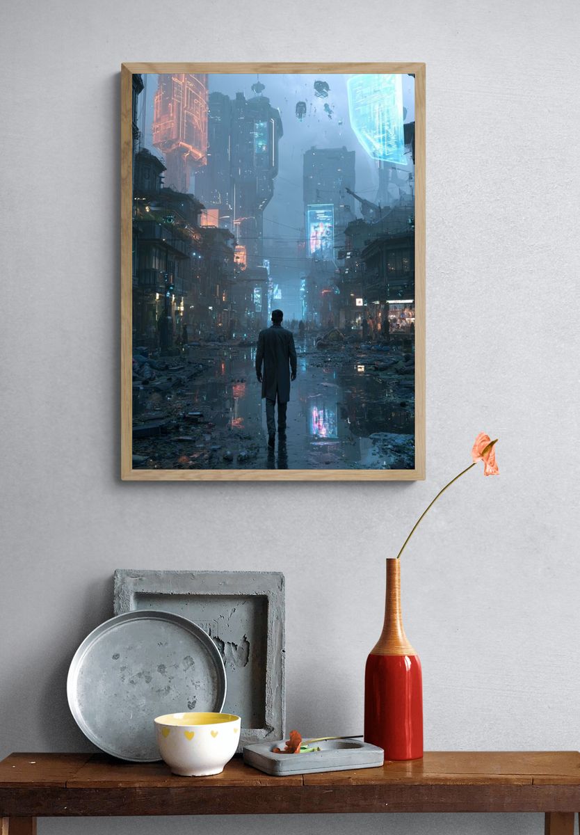 Cyberpunk City Street Poster. — room view 3