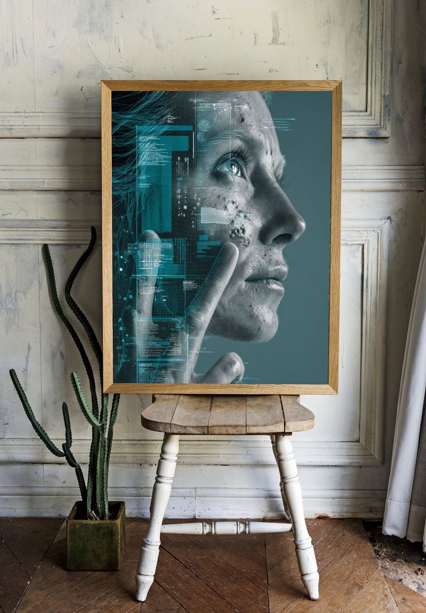 Cybernetic Face Profile Digital Art Poster room preview