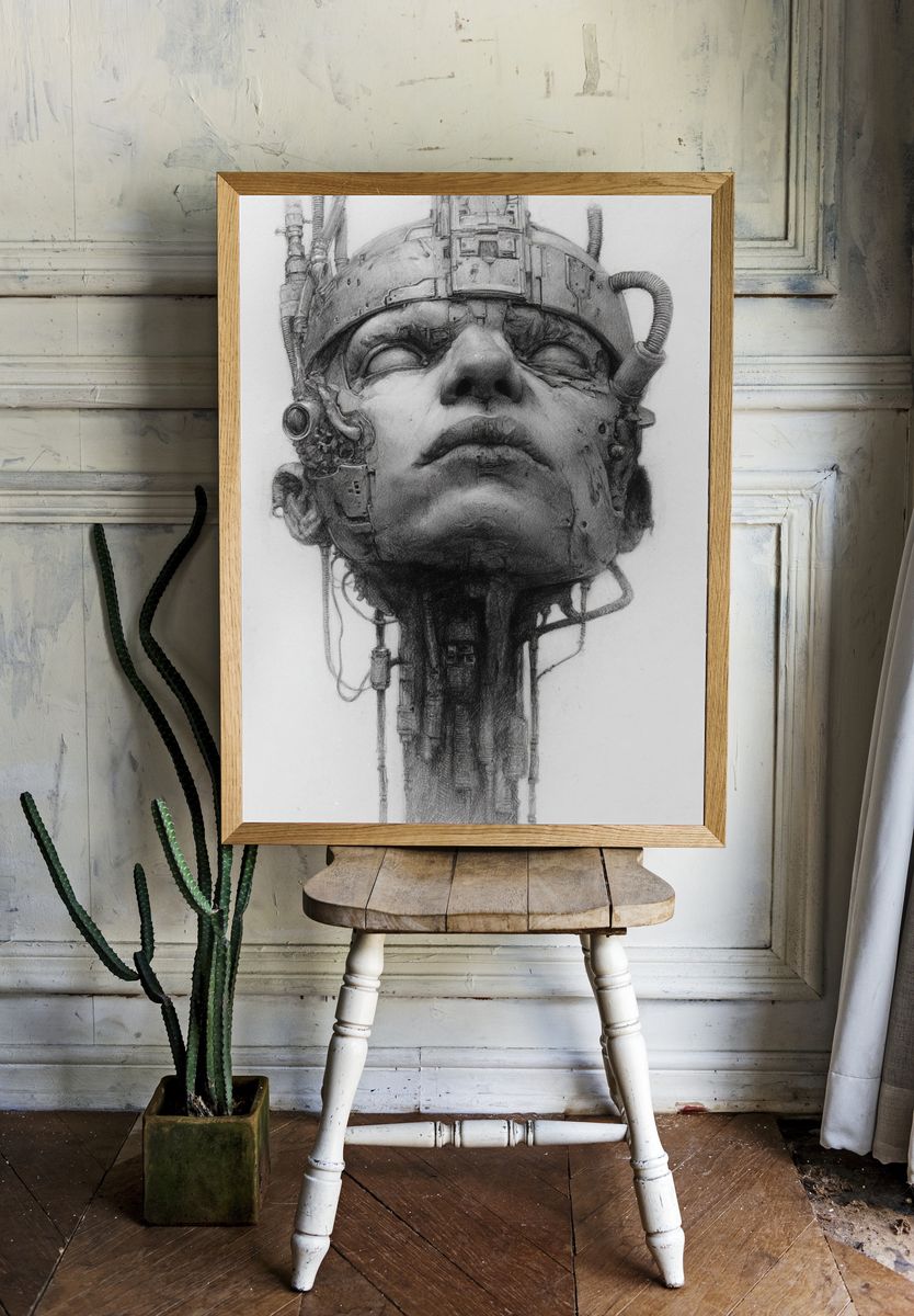 Cybernetic Head — Fine Art Print. room preview