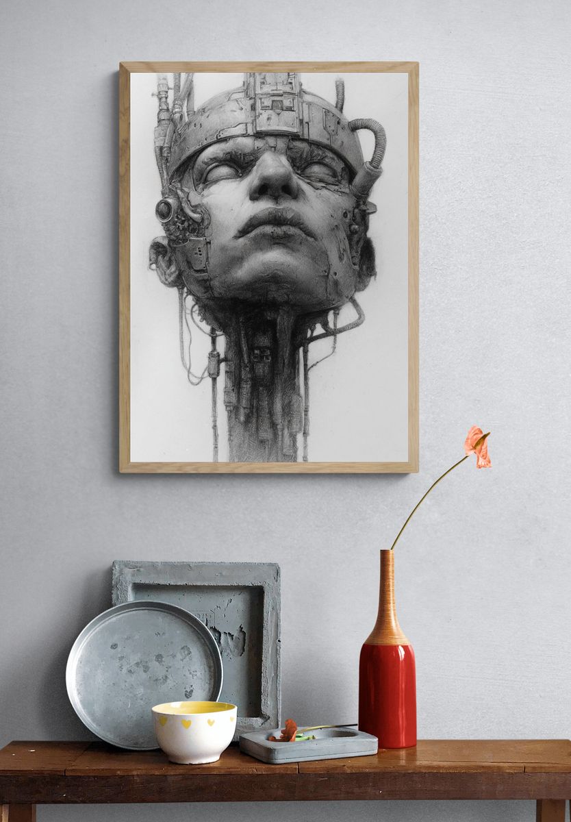 Cybernetic Head — Fine Art Print. — room view 3
