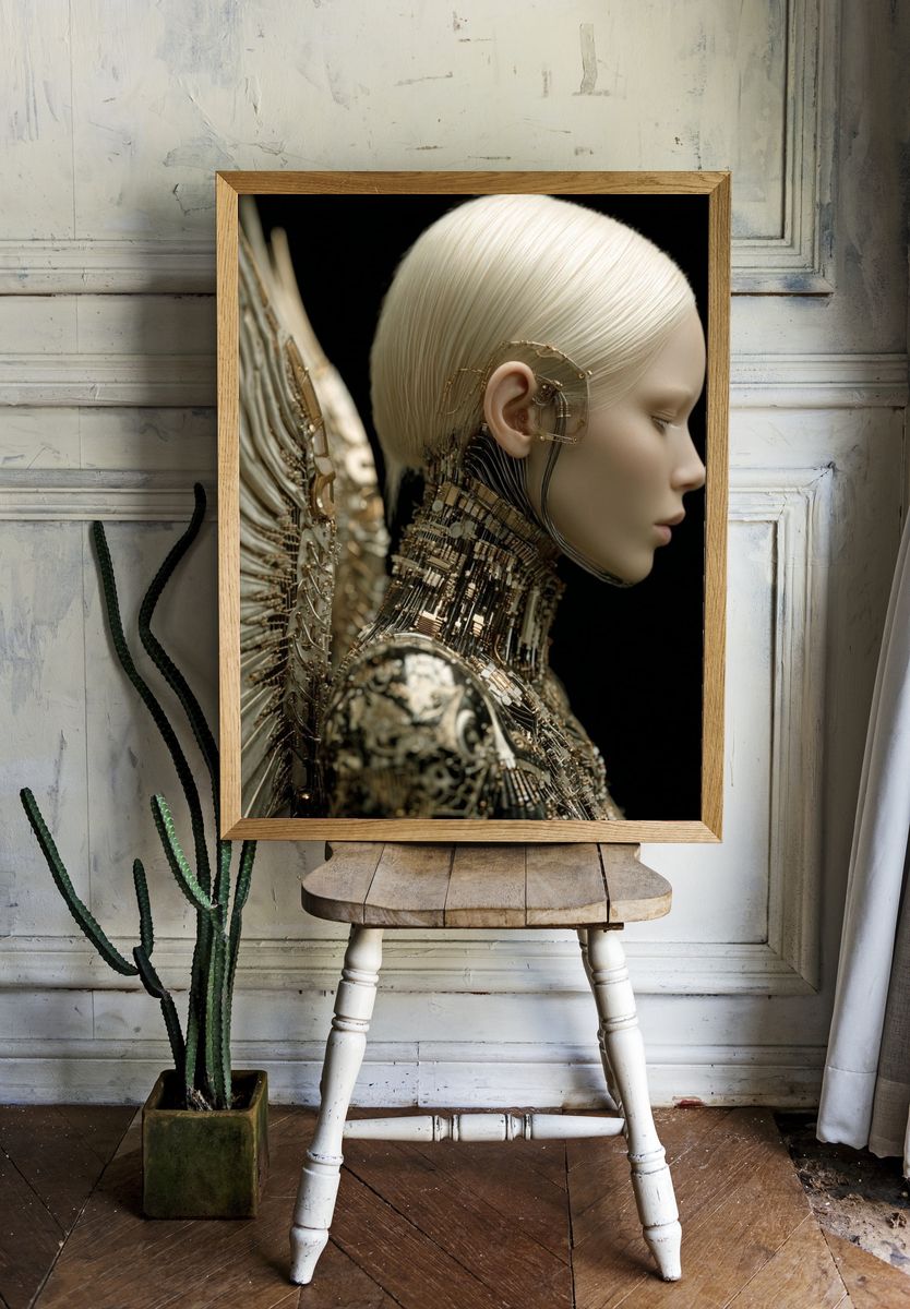 Cybernetic Angel Portrait Print room preview