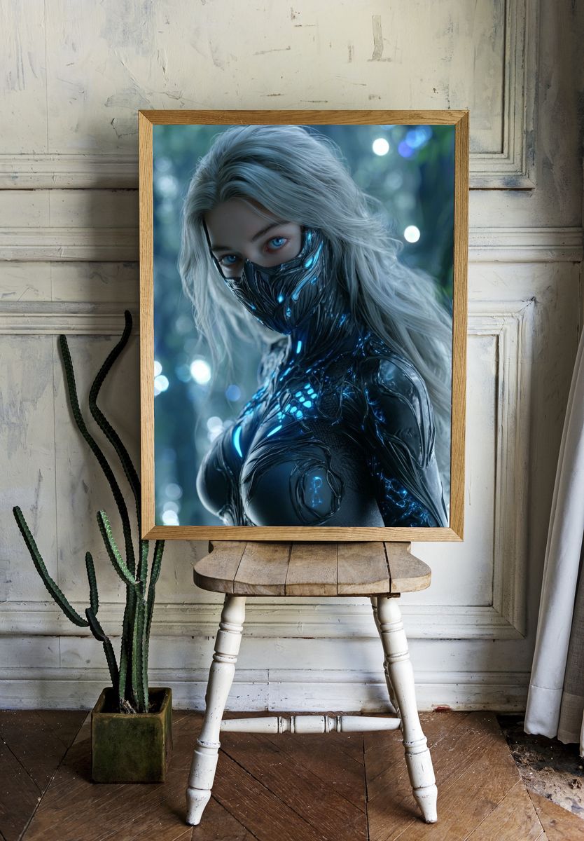 Futuristic Cyber Warrior — Digital Art Print room preview