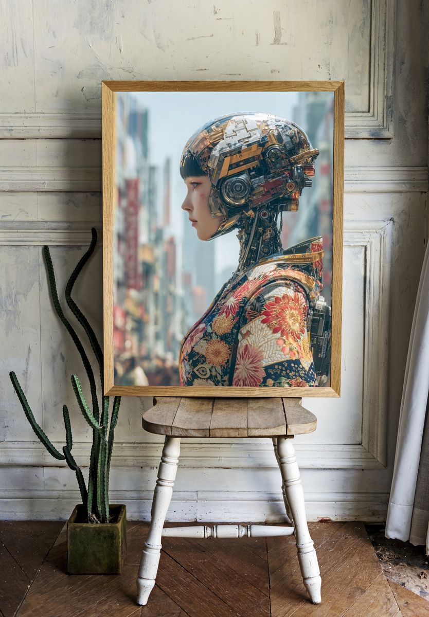 Cyber Geisha Portrait Print. — room view 1