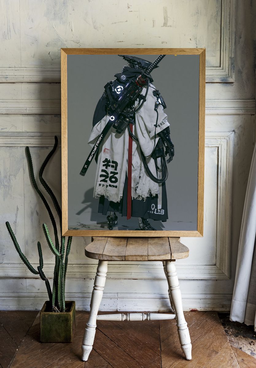 Cyber Samurai Portrait Print. — room view 1