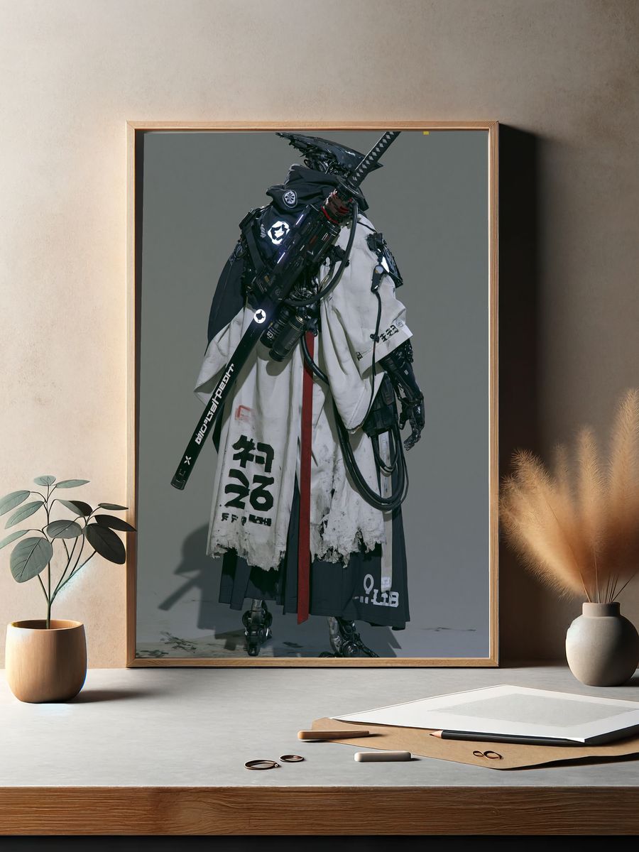 Cyber Samurai Portrait Print. — room view 2