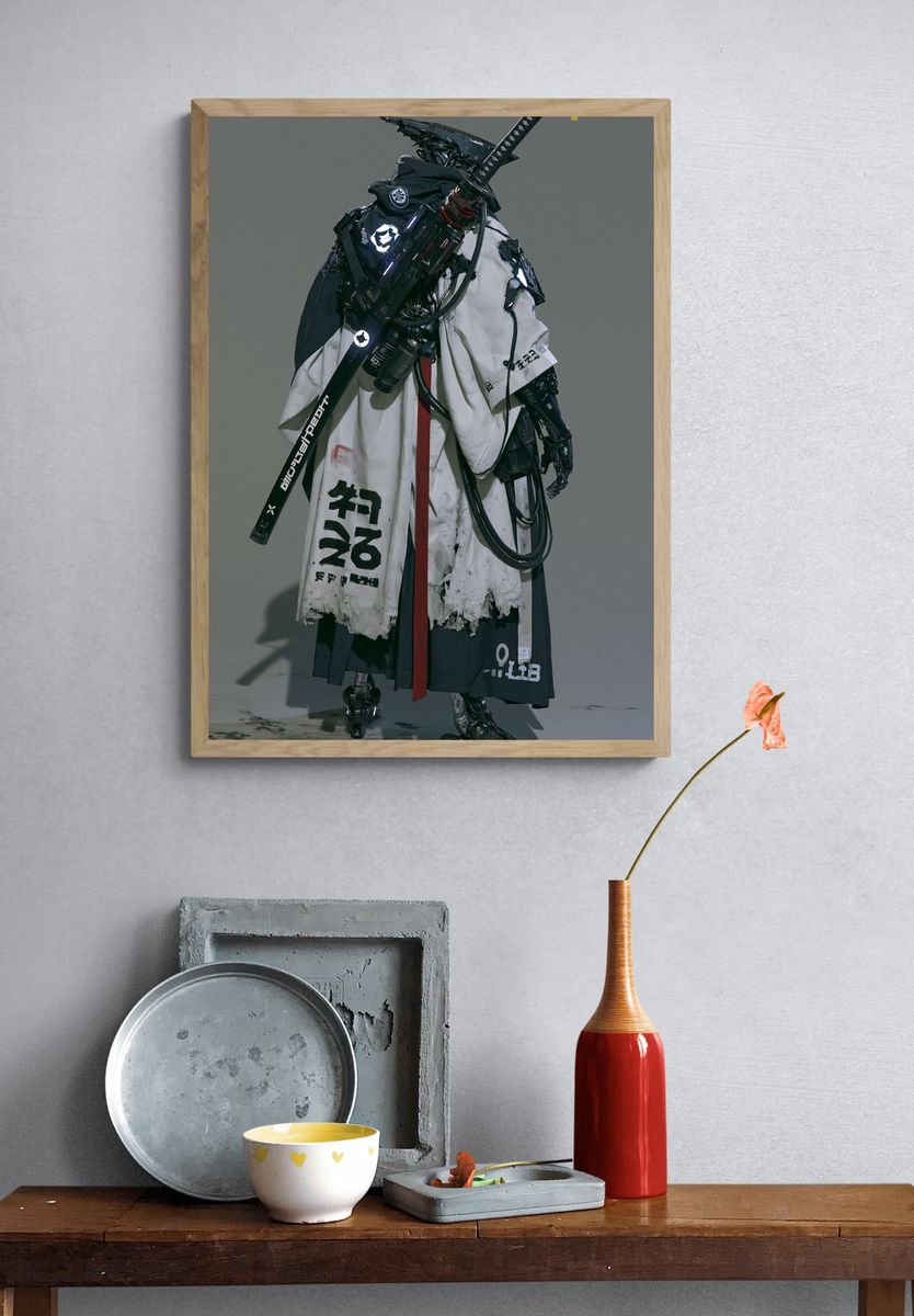 Cyber Samurai Portrait Print. — room view 3