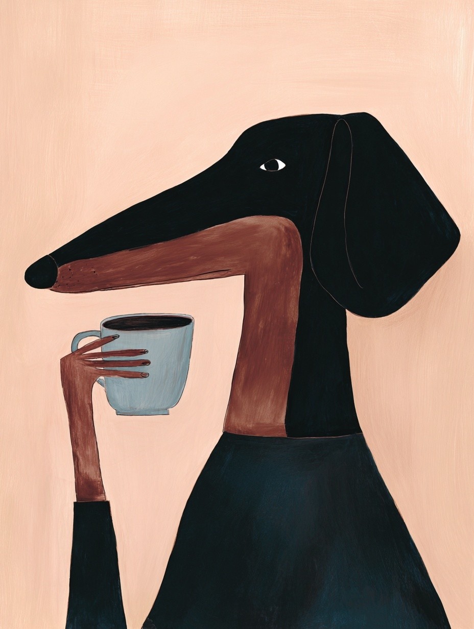Dachshund with Coffee — Illustration Print. poster detail