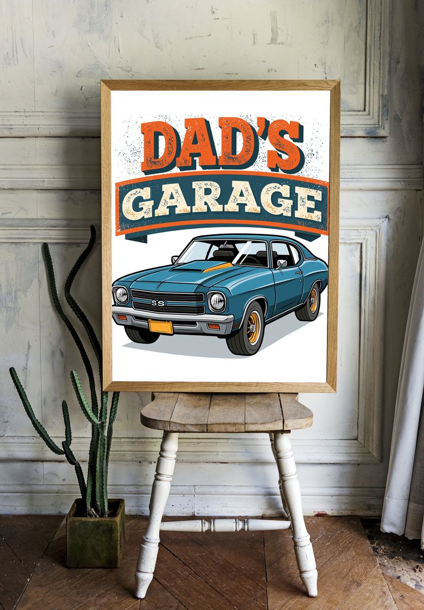 Dad's Garage Classic Car Poster. — room view 1