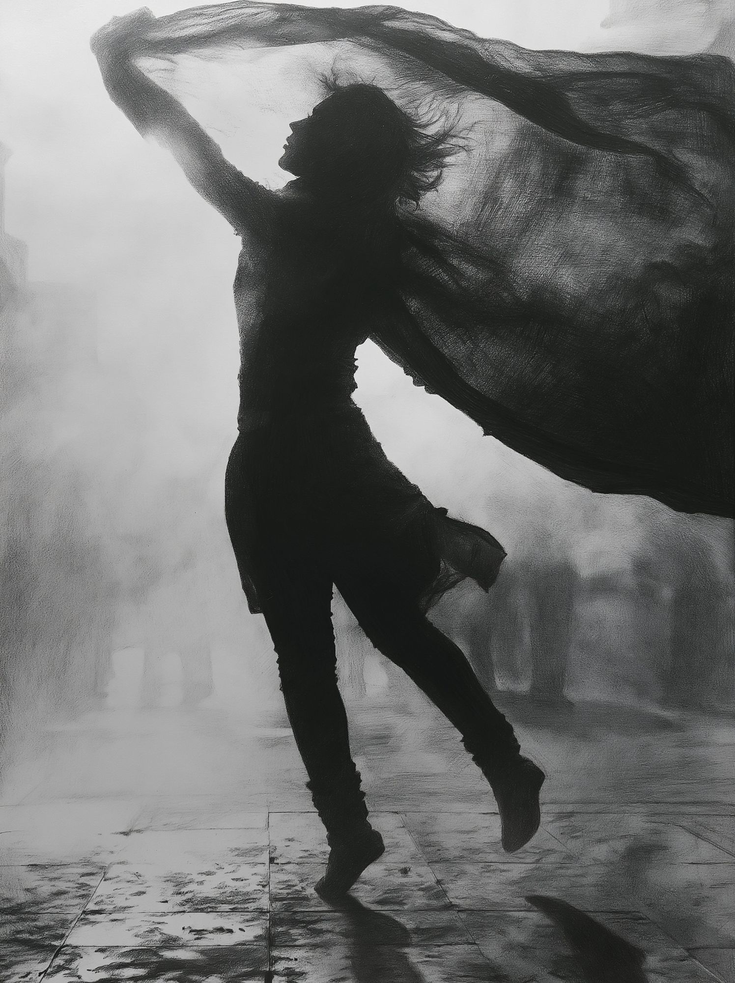 Dancing Silhouette Black-White Poster. poster — photography art