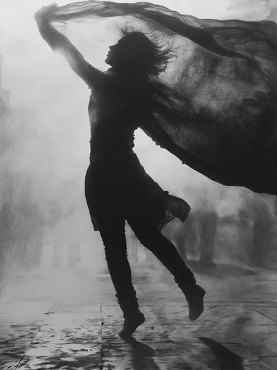 Dancing Silhouette Black-White Poster. poster