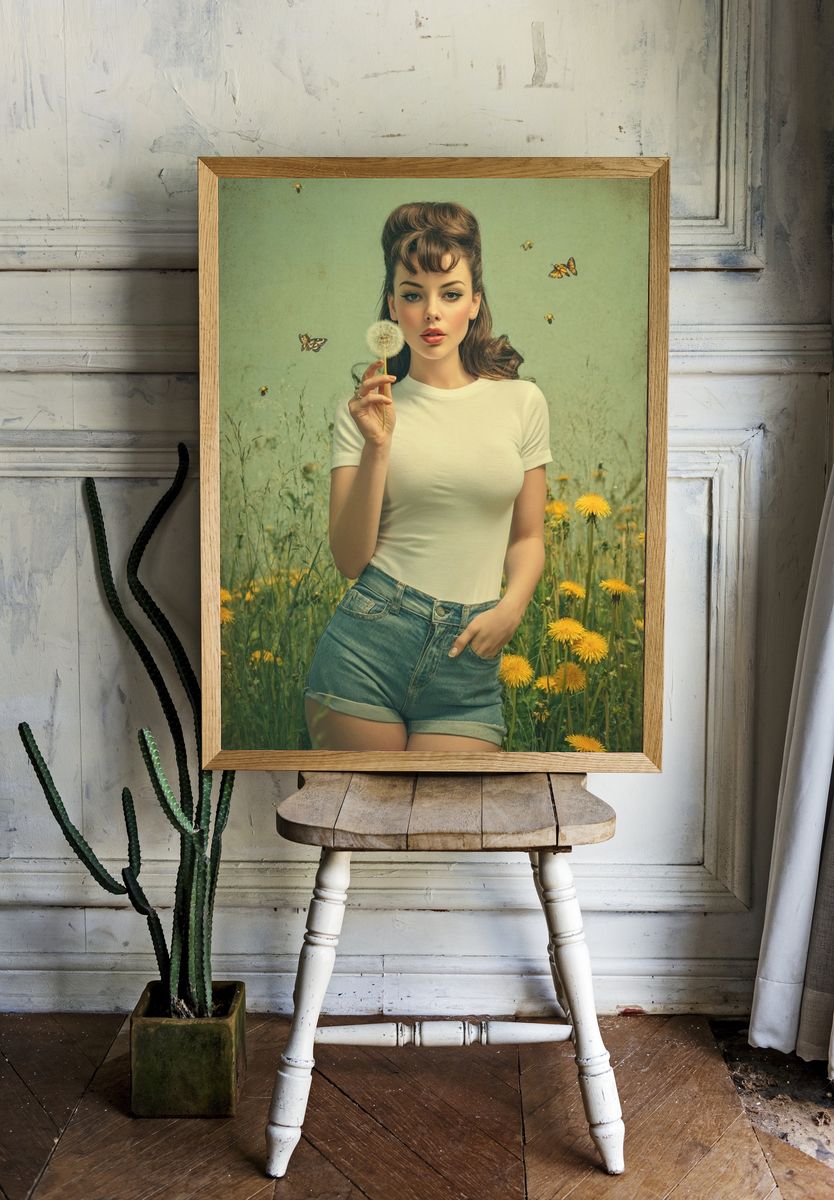 Dandelion Dream — Vintage Print. room preview