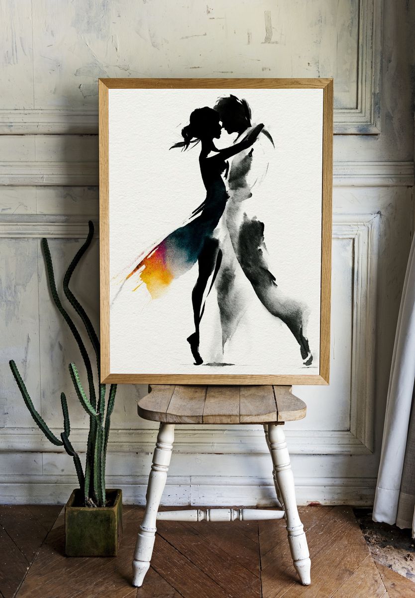 Dancing Couple Silhouette Print. — room view 1