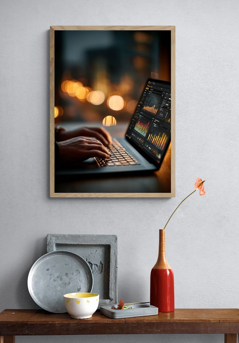 Data Analysis at Night — Photography Print. — room view 3
