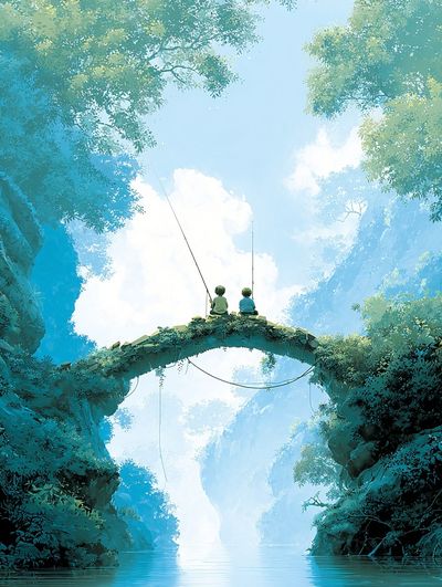 Fishing Friends — Digital Art Print. poster