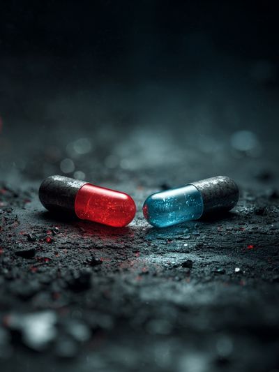 Red and Blue Capsules — Digital Art Print. poster print