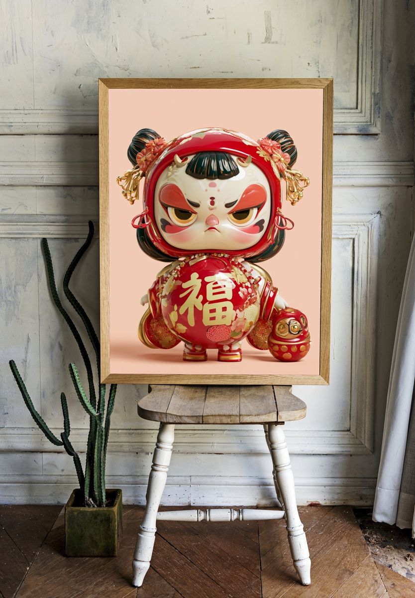 Lucky Daruma Doll Illustration Poster. room preview