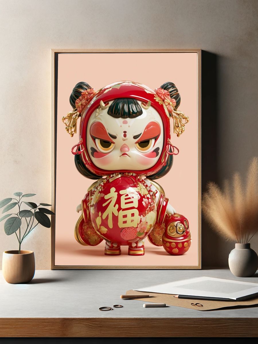 Lucky Daruma Doll Illustration Poster. — room view 2