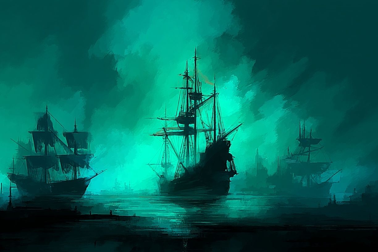 Mysterious Ships at Sea — Digital Art Print. poster detail