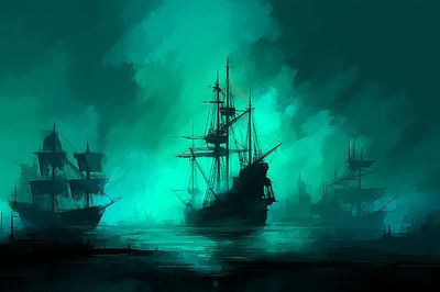 Mysterious Ships at Sea — Digital Art Print. poster