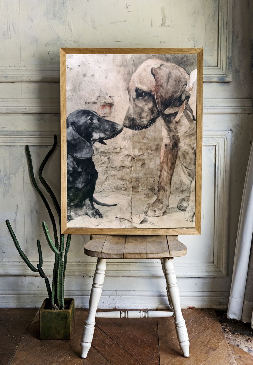 Dachshund Duo Illustration Poster. — room view 1