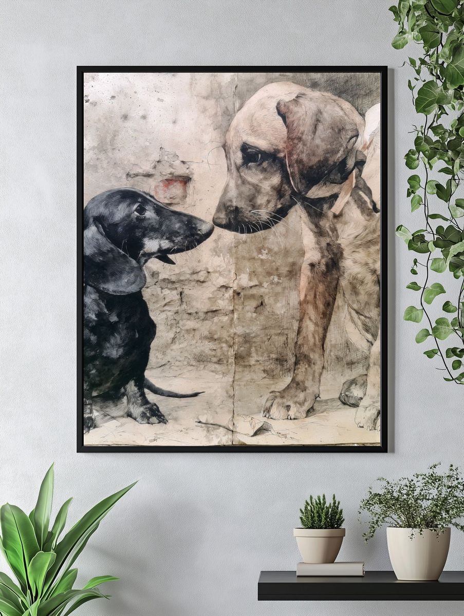 Dachshund Duo Illustration Poster. — room view 4