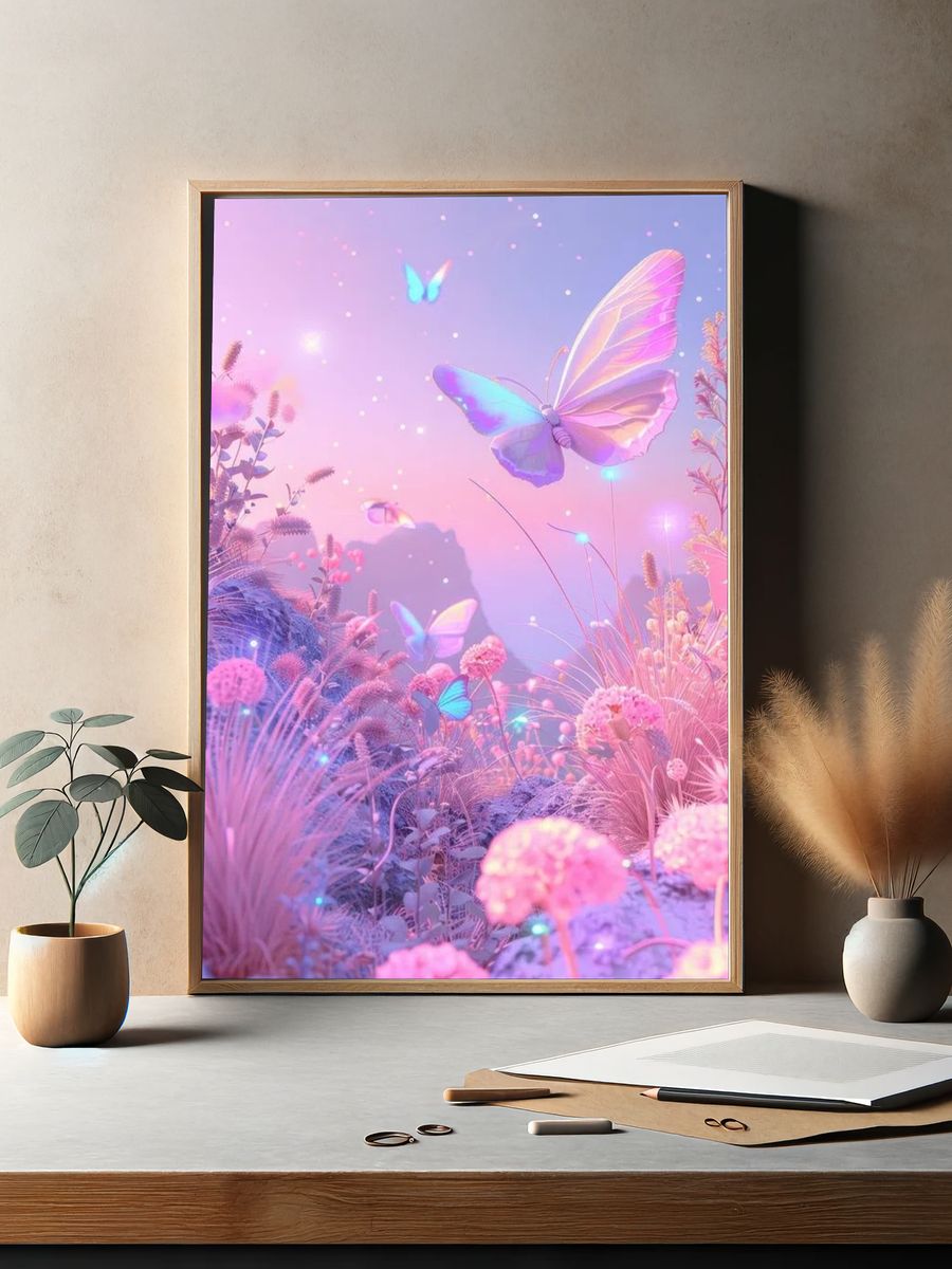 Dreamy Butterflies — Digital Art Print. — room view 2