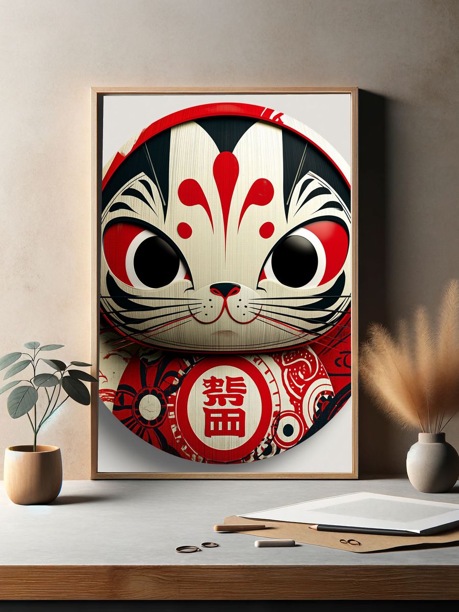 Daruma Cat Illustration Poster. — room view 2