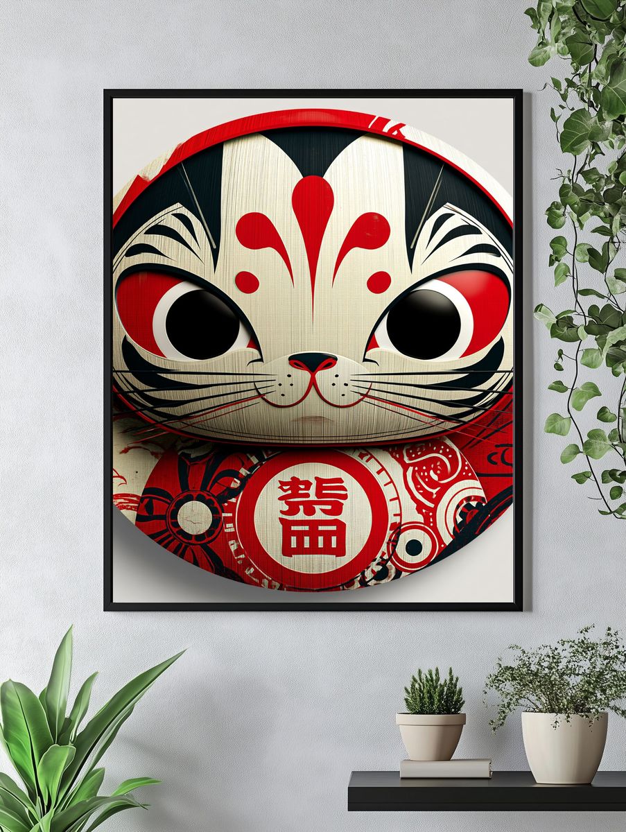 Daruma Cat Illustration Poster. — room view 4