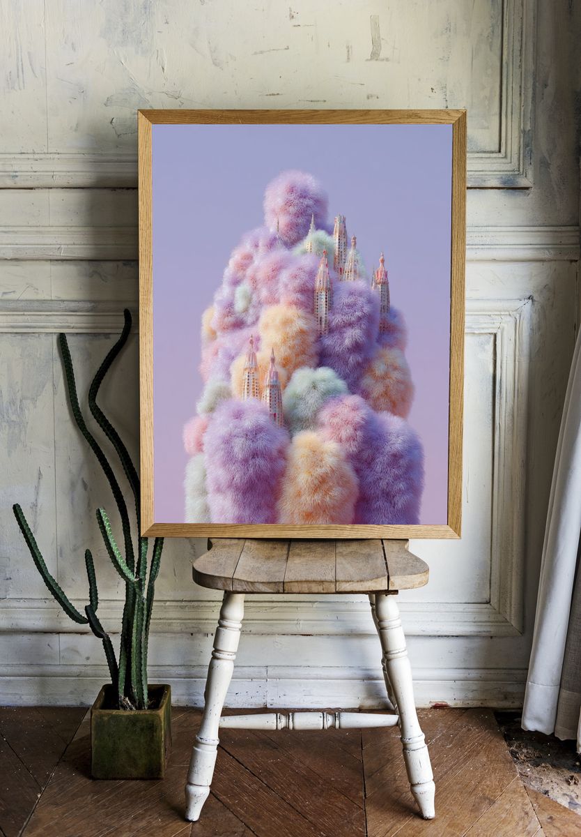 Fluffy Cityscape — Digital Art Print. — room view 1