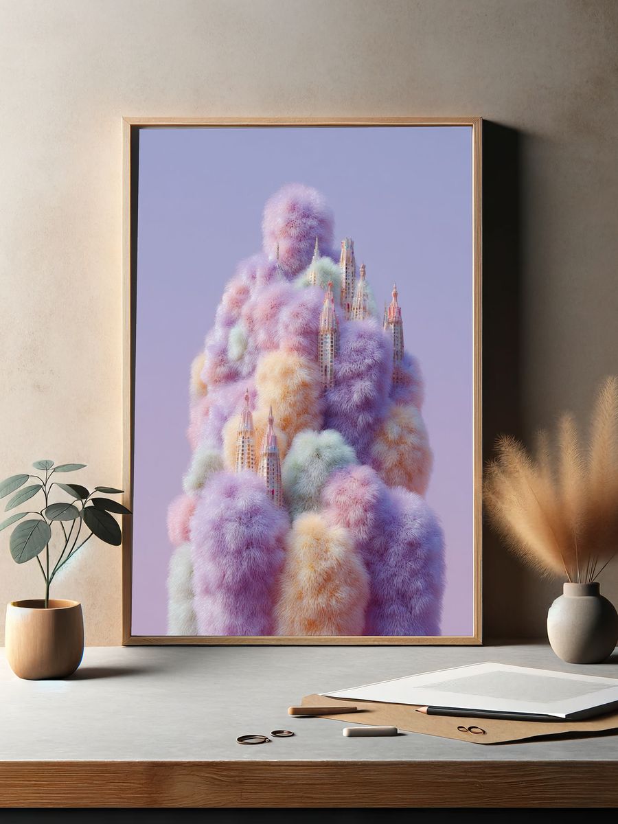Fluffy Cityscape — Digital Art Print. — room view 2