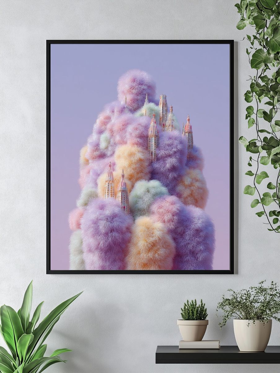 Fluffy Cityscape — Digital Art Print. — room view 4