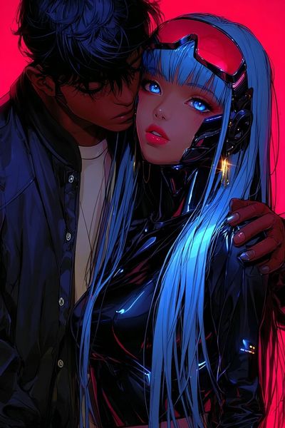 Futuristic Couple — Digital Art Print. poster