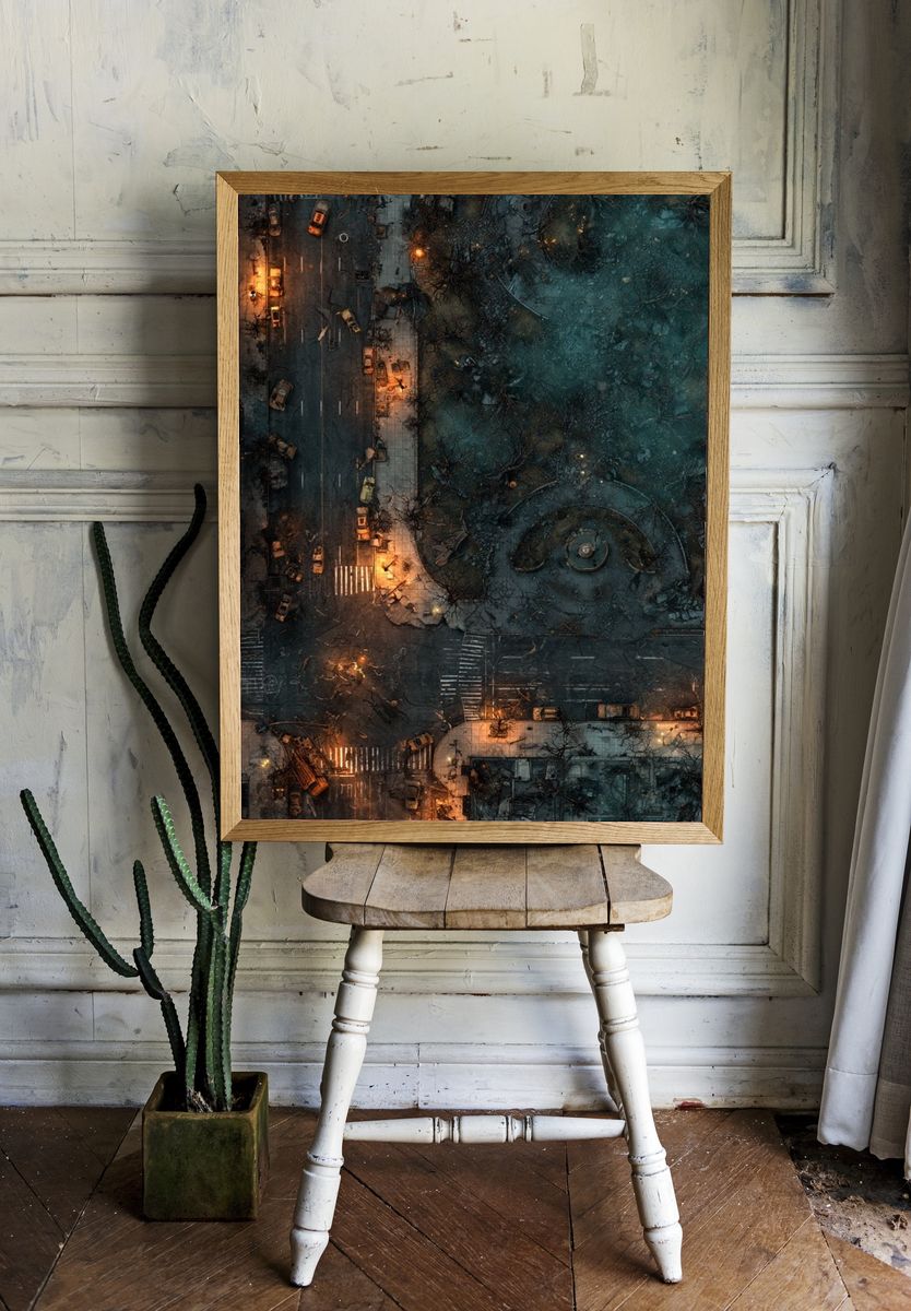 Dystopian City Ruins Illustration Poster. room preview