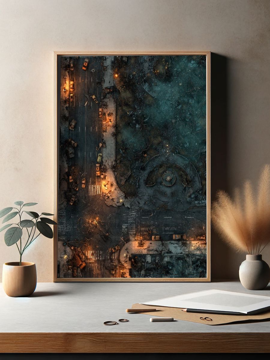 Dystopian City Ruins Illustration Poster. — room view 2