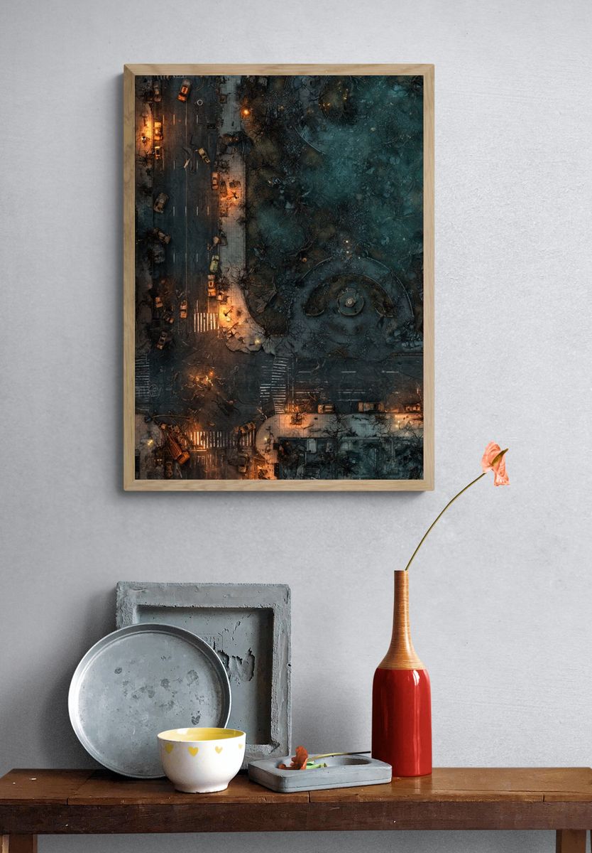 Dystopian City Ruins Illustration Poster. — room view 3