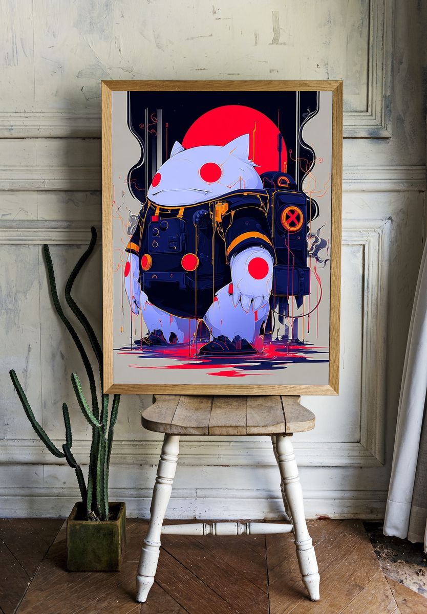 Futuristic Cat Astronaut — Digital Art Print. — room view 1