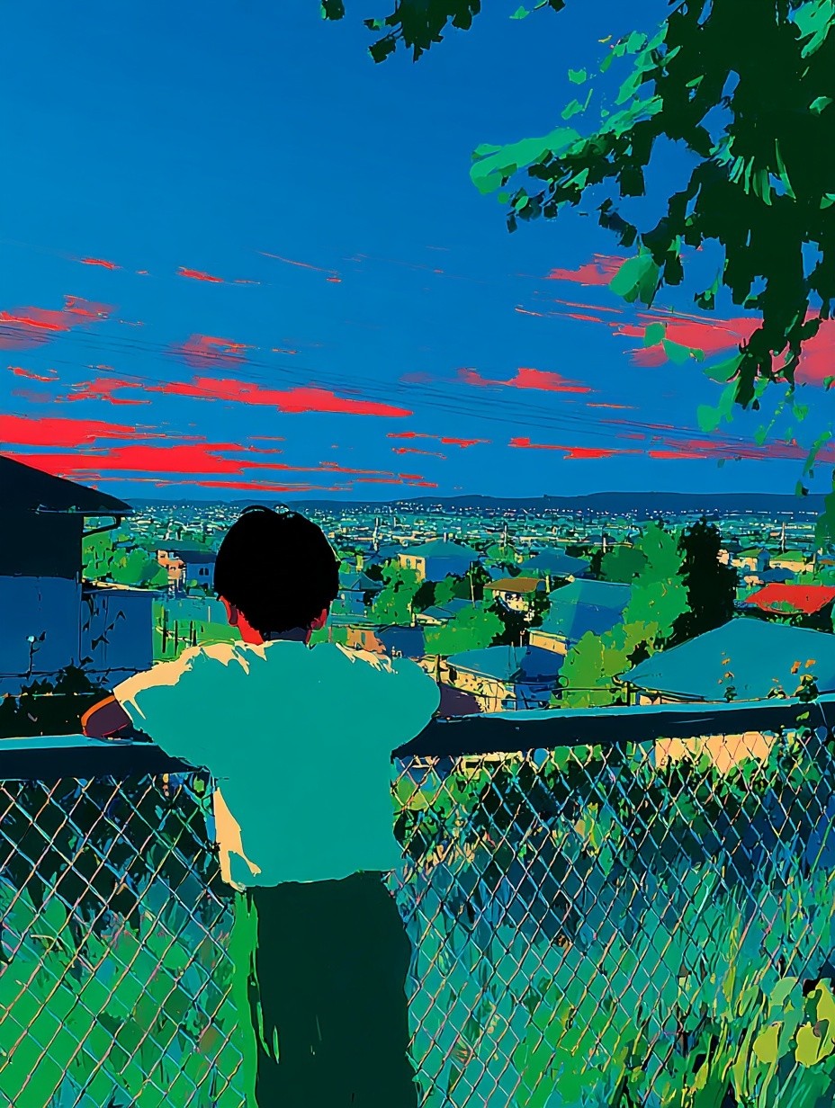 Child Overlooking Cityscape — Digital Art Print. poster detail