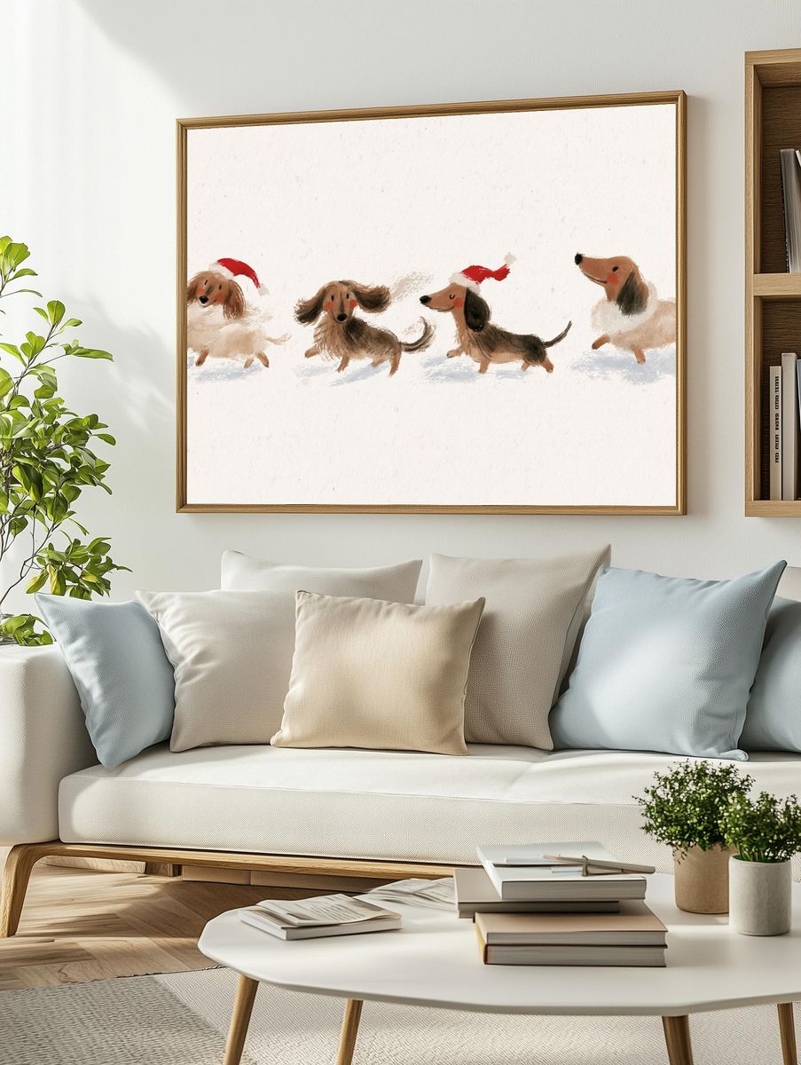 Christmas Dachshunds Watercolor Poster. — room view 2