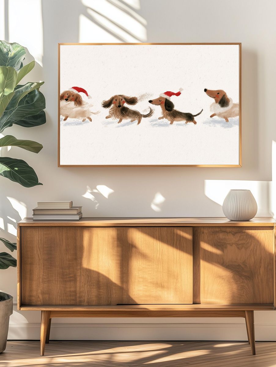 Christmas Dachshunds Watercolor Poster. — room view 3