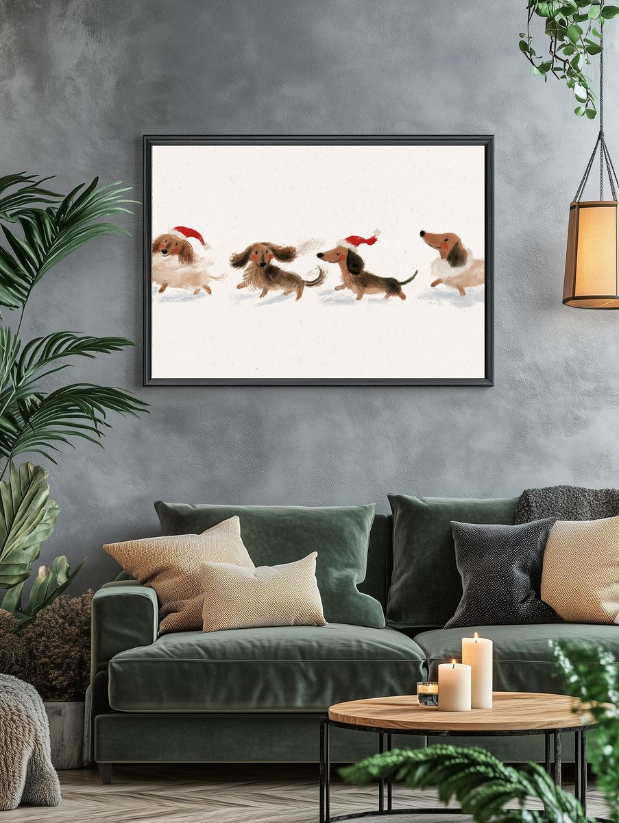 Christmas Dachshunds Watercolor Poster. — room view 4