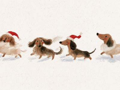 Christmas Dachshunds Watercolor Poster. poster