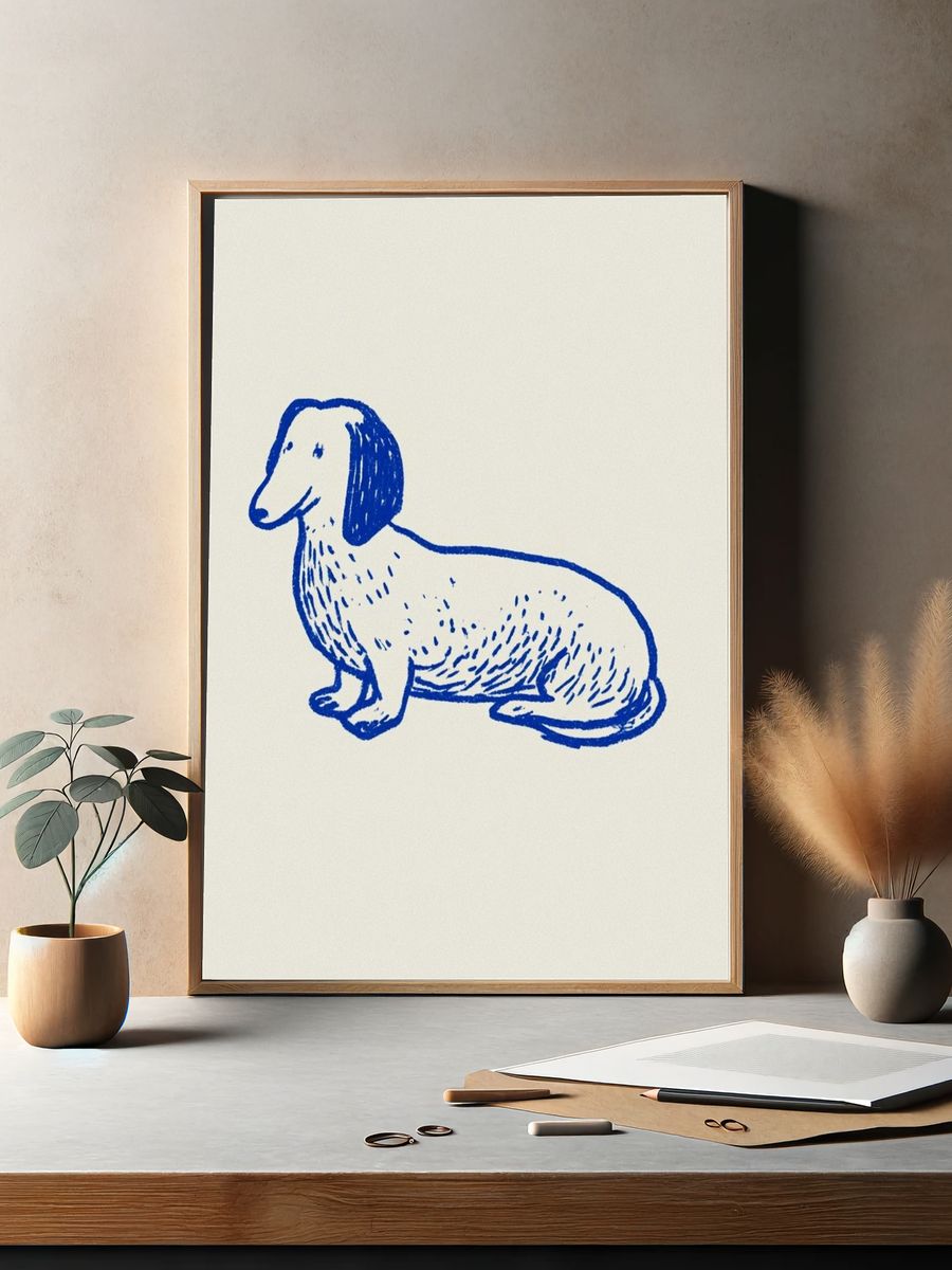 Blue Dachshund Line Art Poster. — room view 2