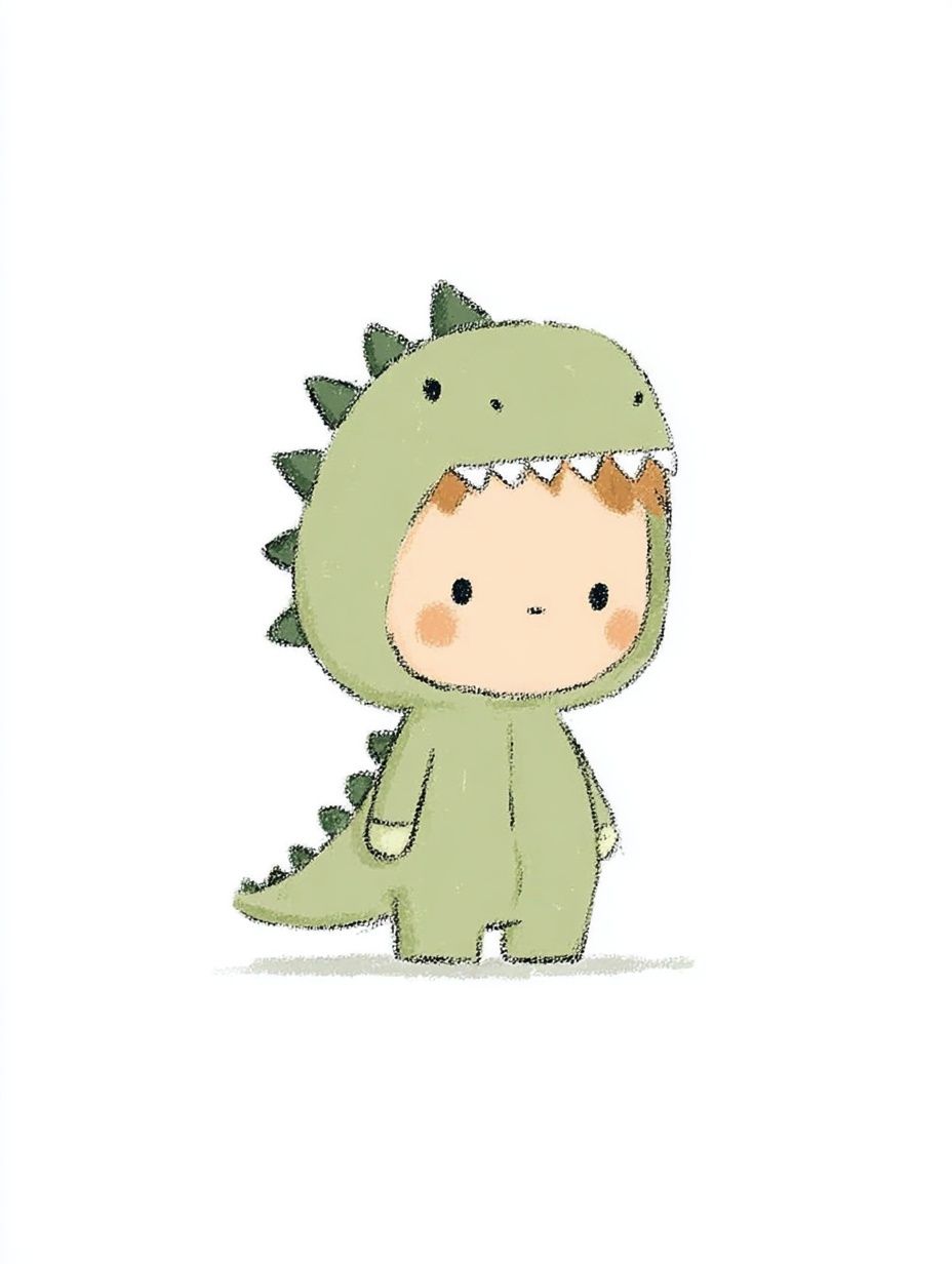 Cute Dinosaur Costume Kid — Illustration Print. poster — kids art
