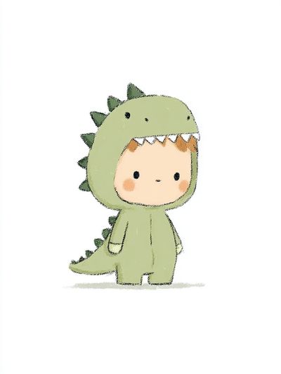 Cute Dinosaur Costume Kid — Illustration Print. poster print